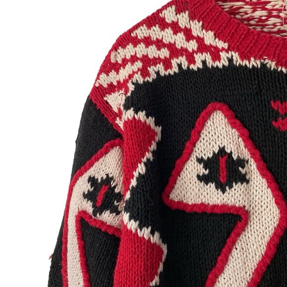 Vintage Susann D Hand Knit Aztec Navajo Red Black Cotton Blend Sweater Large - Picture 4 of 7